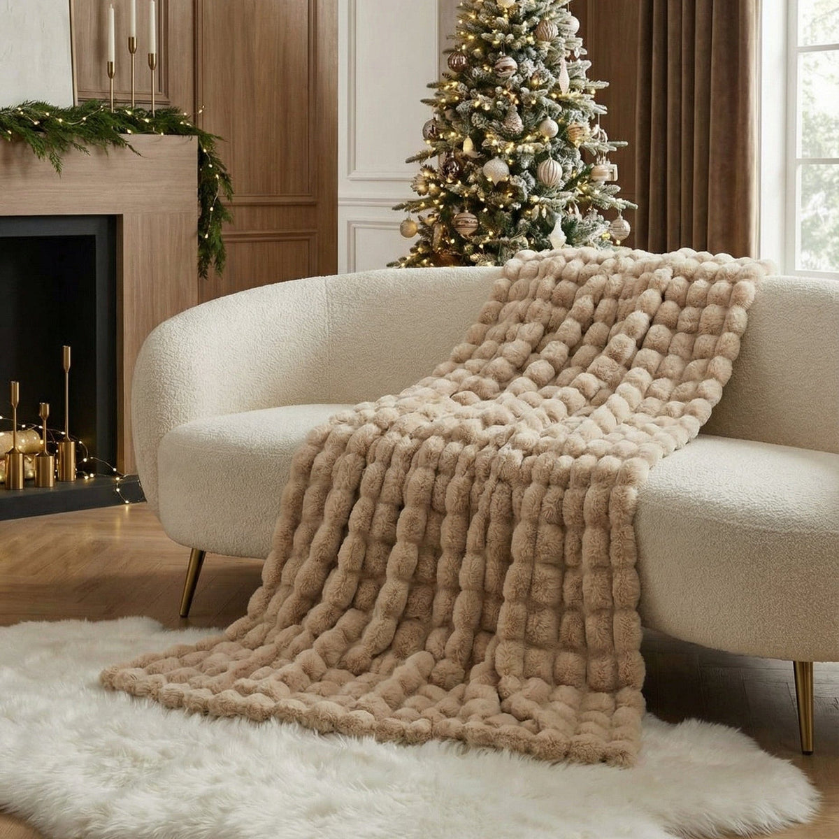 Plush Faux Fur Throw Blanket with Silky Soft Texture for Couch, Bed & Living Room Decor in Multiple Colors