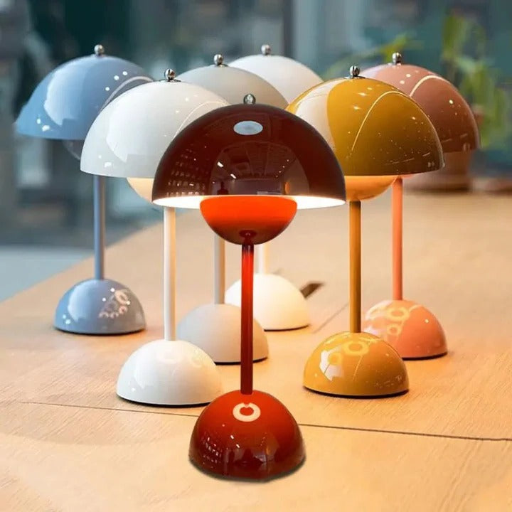 Lampe de table champignon en bois rustique