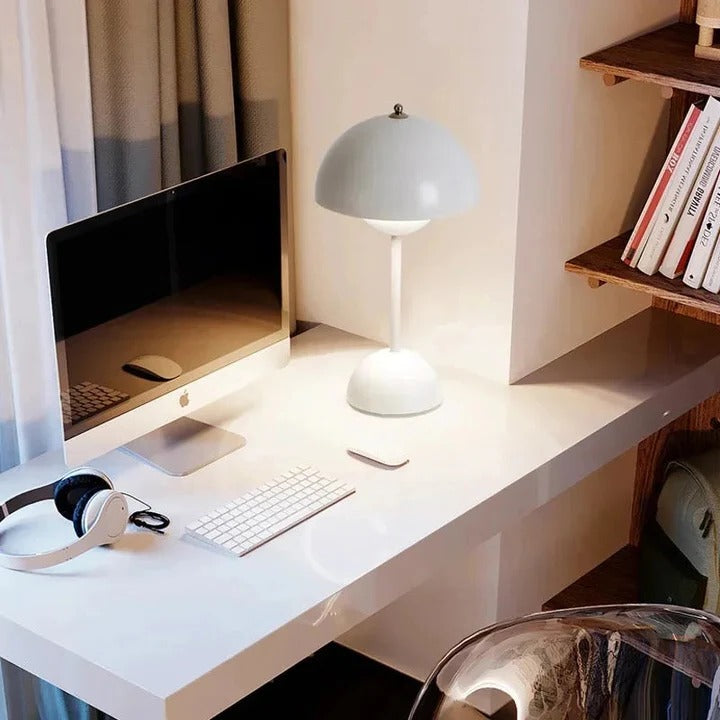 Lampe de table champignon en bois rustique