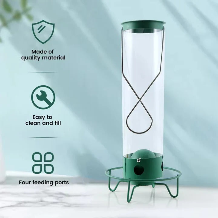 Mangeoire à oiseaux sauvage avec tube en plastique transparent