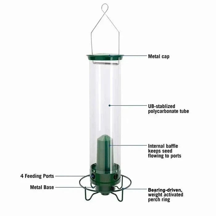 Mangeoire à oiseaux sauvage avec tube en plastique transparent