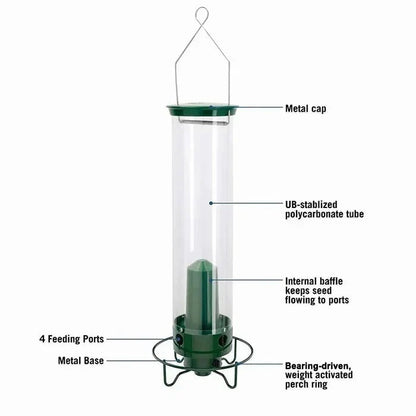 Mangeoire à oiseaux sauvage avec tube en plastique transparent