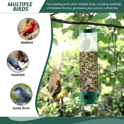 Mangeoire à oiseaux sauvage avec tube en plastique transparent