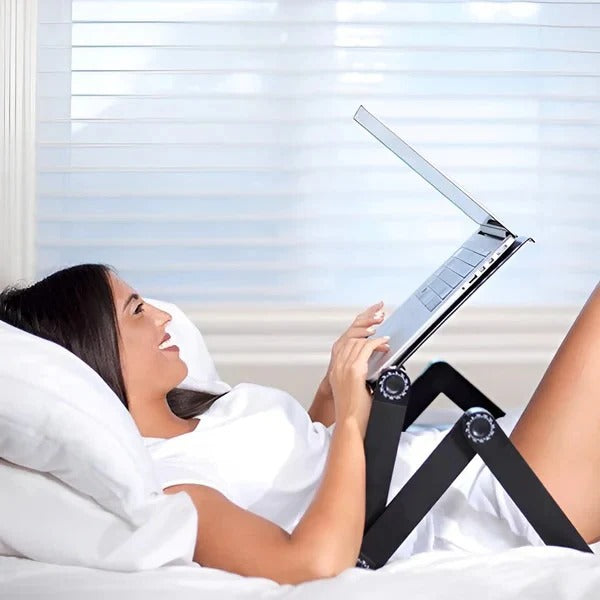 Support portable pour ordinateur portable avec base pliable et refroidissement intégré
