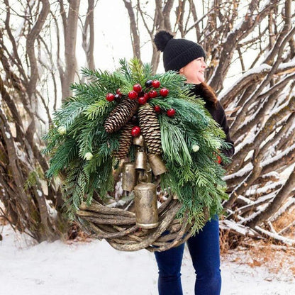 Festive Holiday Wreath, Rustic Christmas Door Decor - Ortekor