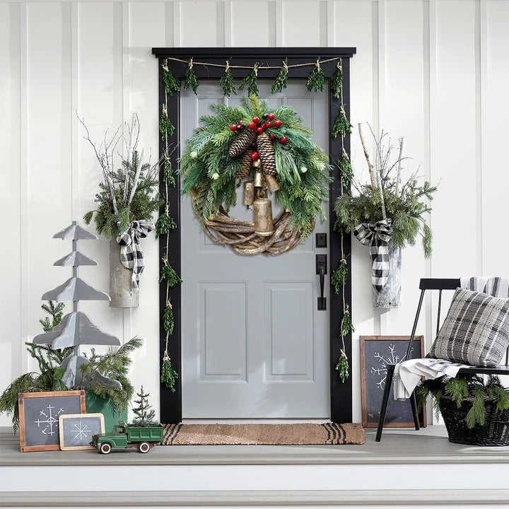 Couronne de Noël festive, Décoration de porte rustique pour Noël