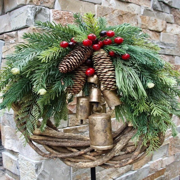 Couronne de Noël festive, Décoration de porte rustique pour Noël