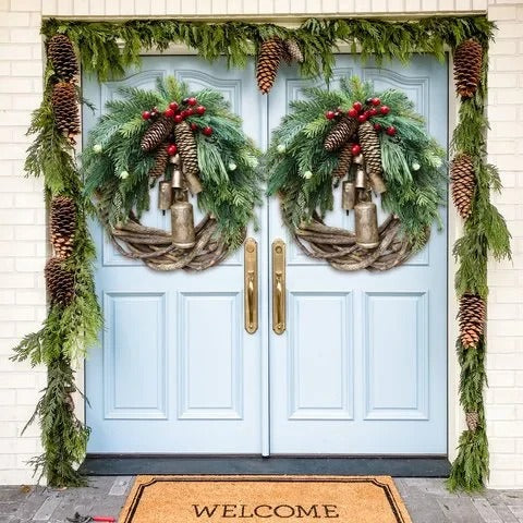 Couronne de Noël festive, Décoration de porte rustique pour Noël