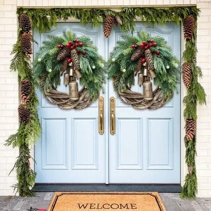 Couronne de Noël festive, Décoration de porte rustique pour Noël