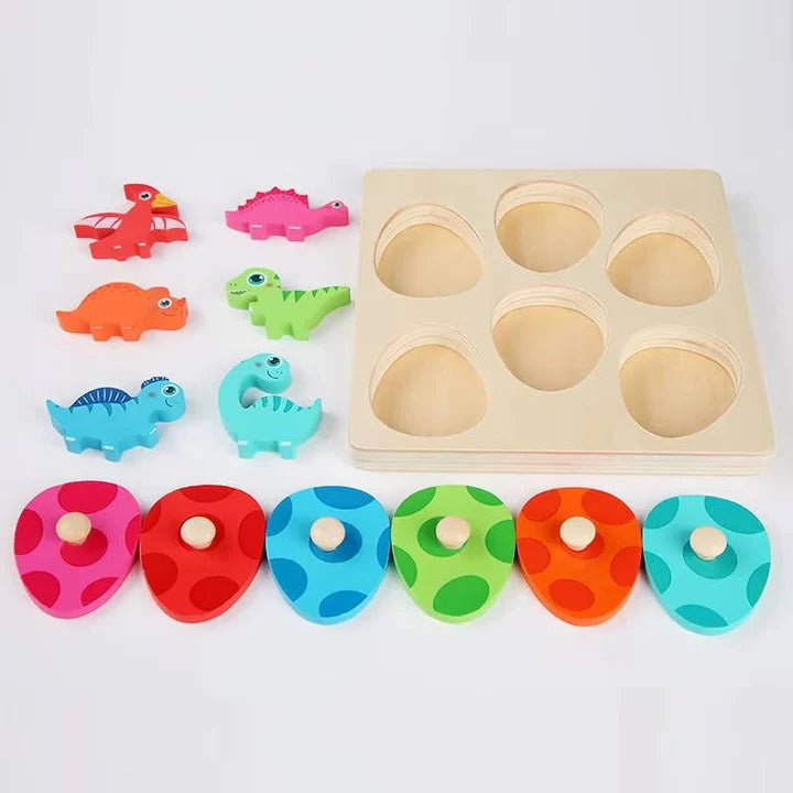 Puzzle en bois amusant pour enfants avec formes d'œufs de dinosaures