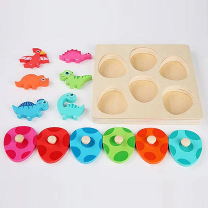 Puzzle en bois amusant pour enfants avec formes d'œufs de dinosaures