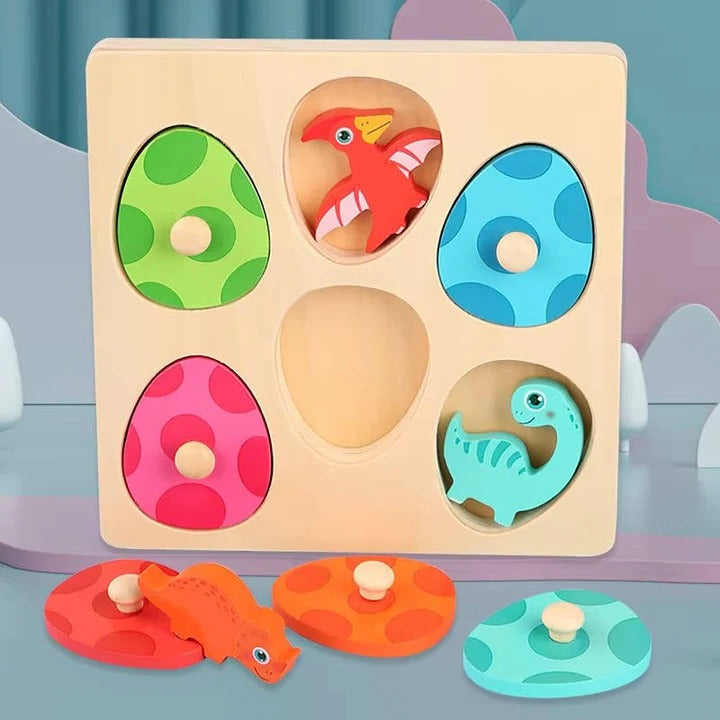 Puzzle en bois amusant pour enfants avec formes d'œufs de dinosaures