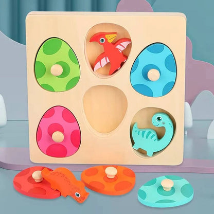 Puzzle en bois amusant pour enfants avec formes d'œufs de dinosaures