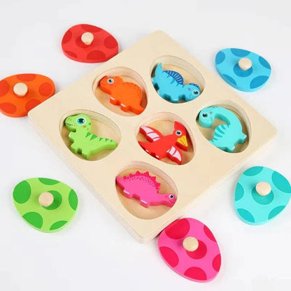 Puzzle en bois amusant pour enfants avec formes d'œufs de dinosaures