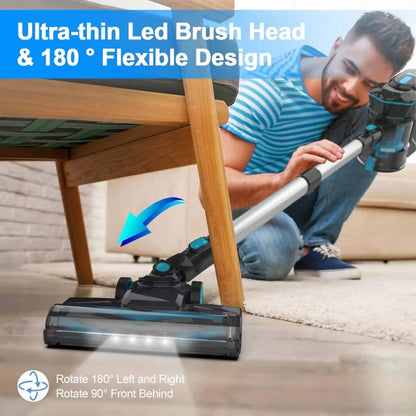 Aspirateur sans fil rechargeable pour la maison avec suceur plat à LED