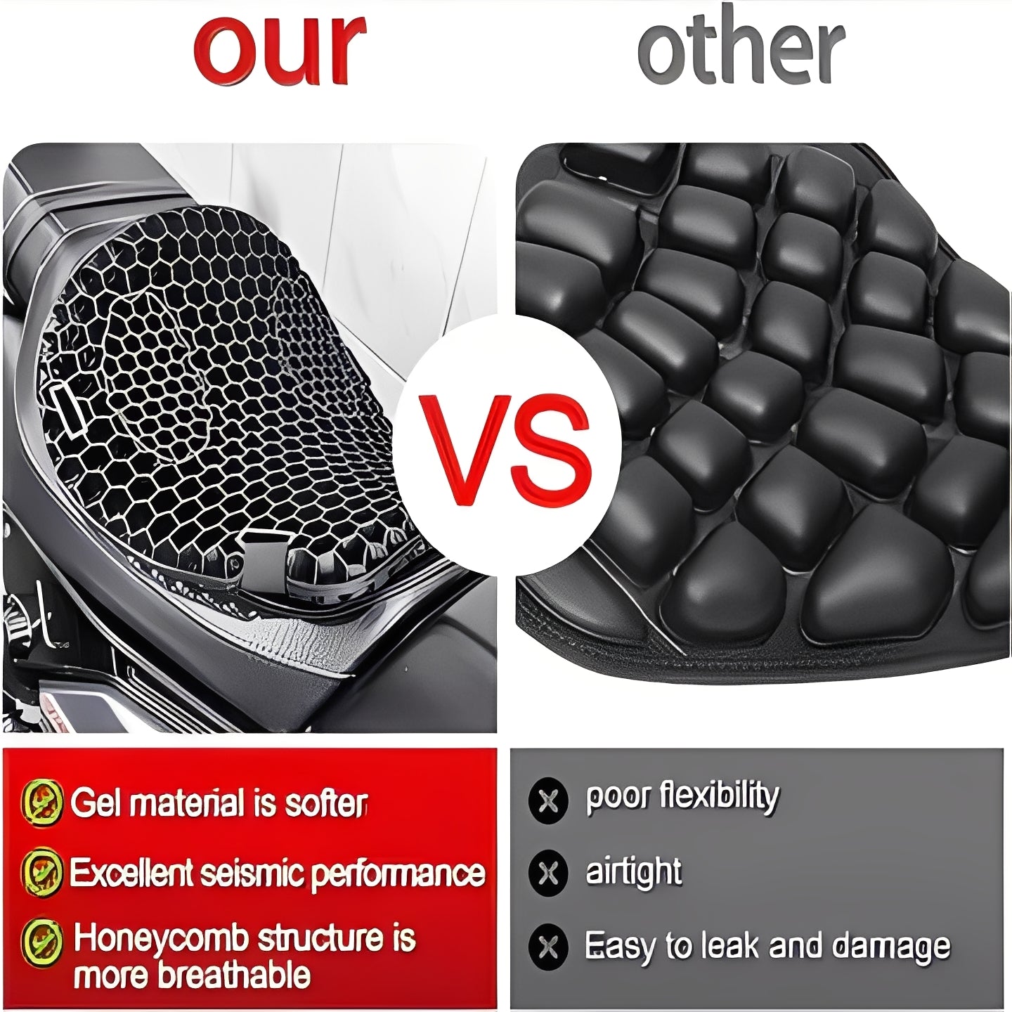 Coussin de Selle de Moto en Gel Confortable et Respirant