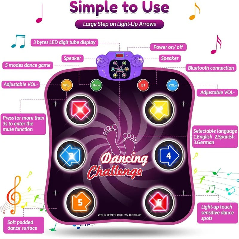 Tapis de danse amusant pour enfants avec lumières et 5 modes de jeu