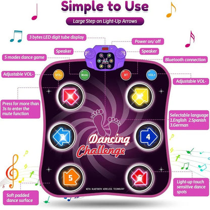 Tapis de danse amusant pour enfants avec lumières et 5 modes de jeu