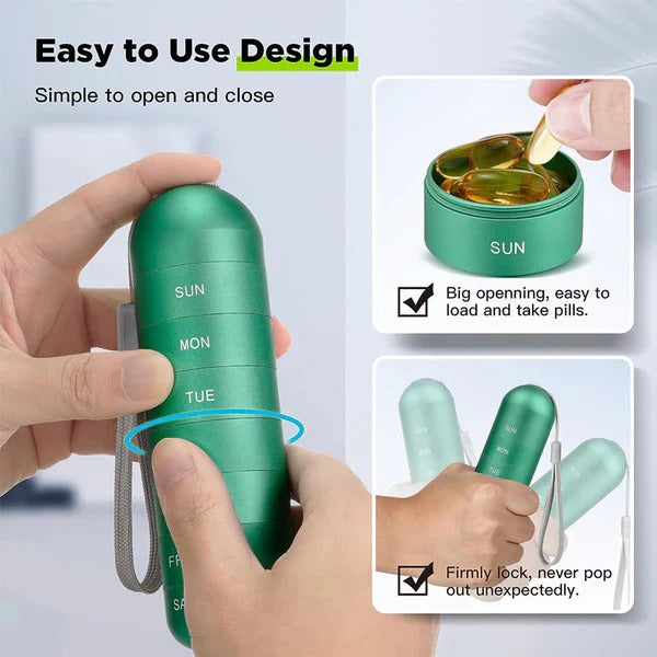 Pilulier compact portable avec capacité de 7 jours