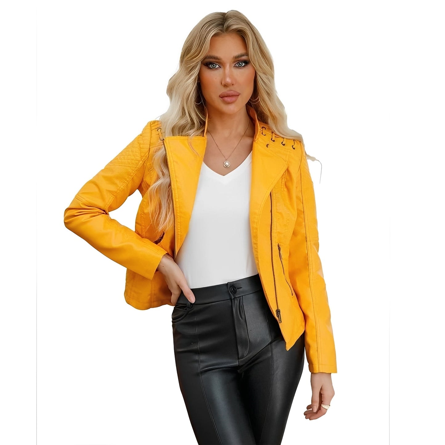 Blouson en cuir classique de motard pour femme