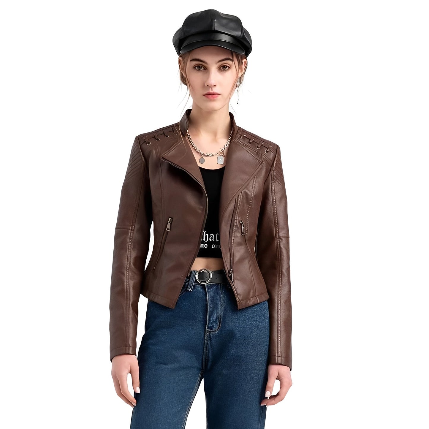 Blouson en cuir classique de motard pour femme