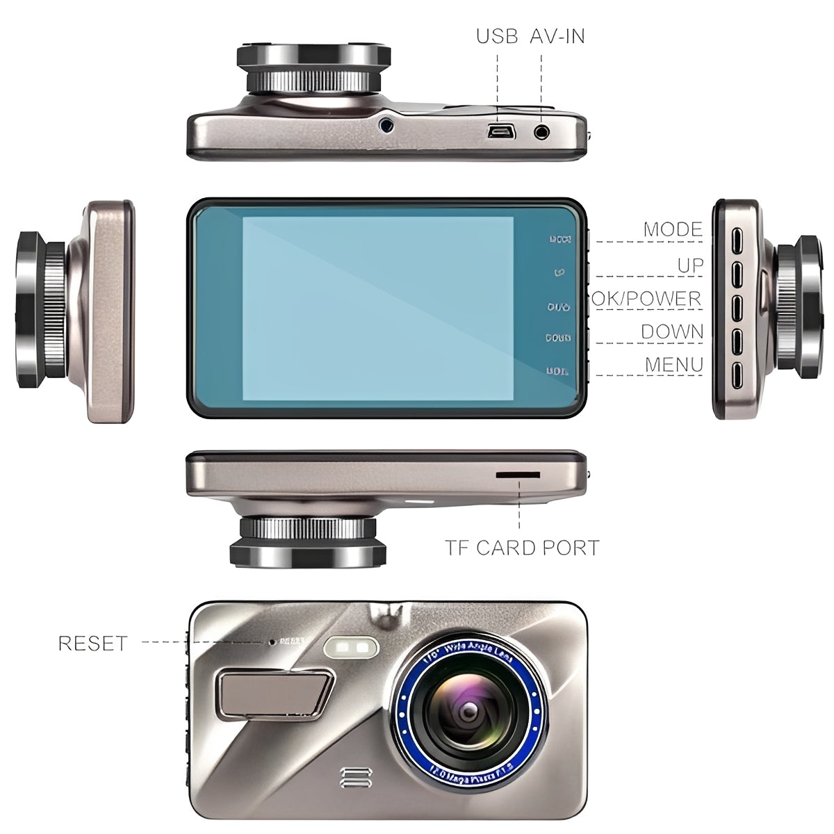 Caméra de tableau de bord double HD avant et arrière