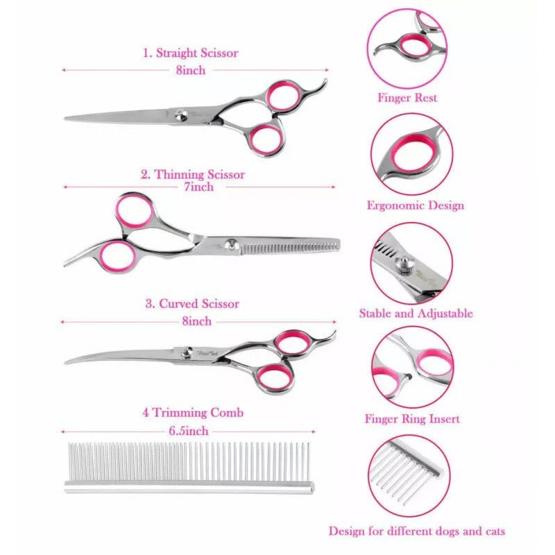 Trousse de ciseaux de toilettage pour animaux avec lames tranchantes en acier inoxydable
