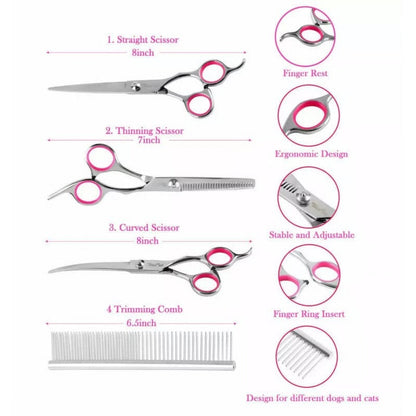 Trousse de ciseaux de toilettage pour animaux avec lames tranchantes en acier inoxydable