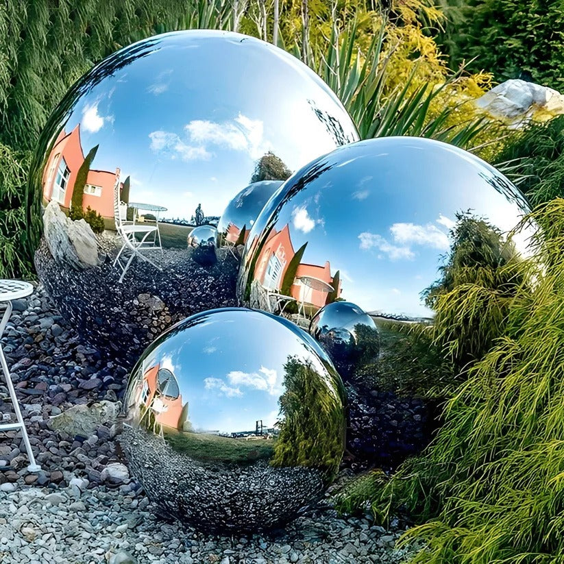 Boules de jardin décoratives miroir métalliques pour l'extérieur