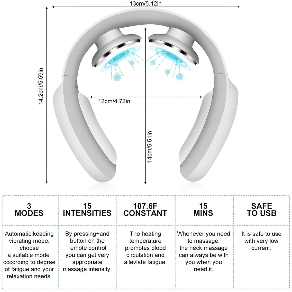 Comfort Neck Massager | Rechargeable Device with Heat & Vibration Settings for Ultimate Relaxation