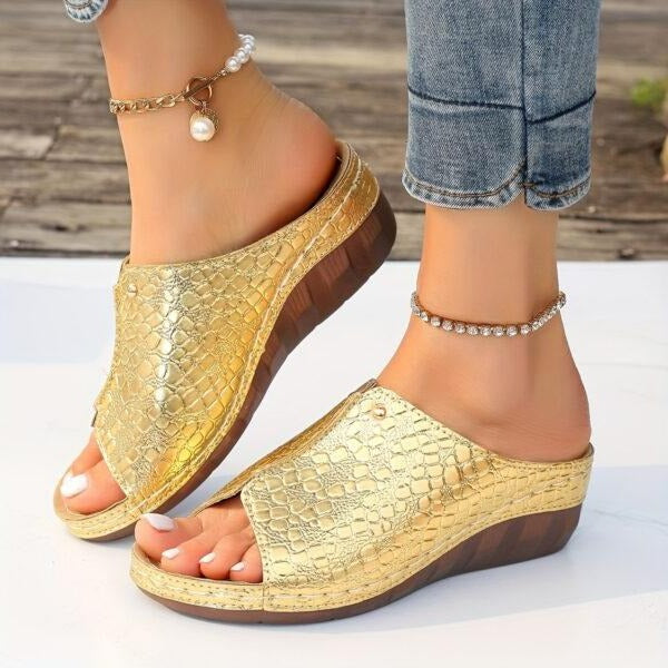 Sandales confortables pour femmes avec soutien de la voûte plantaire et talon compensé