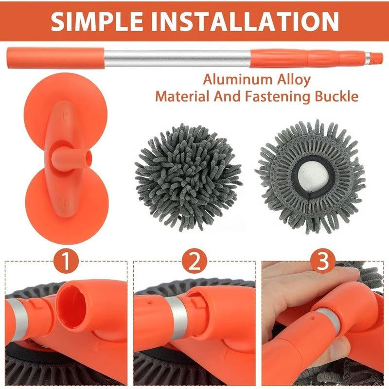 Serpillère de lavage auto extensible avec long manche et tête rotative