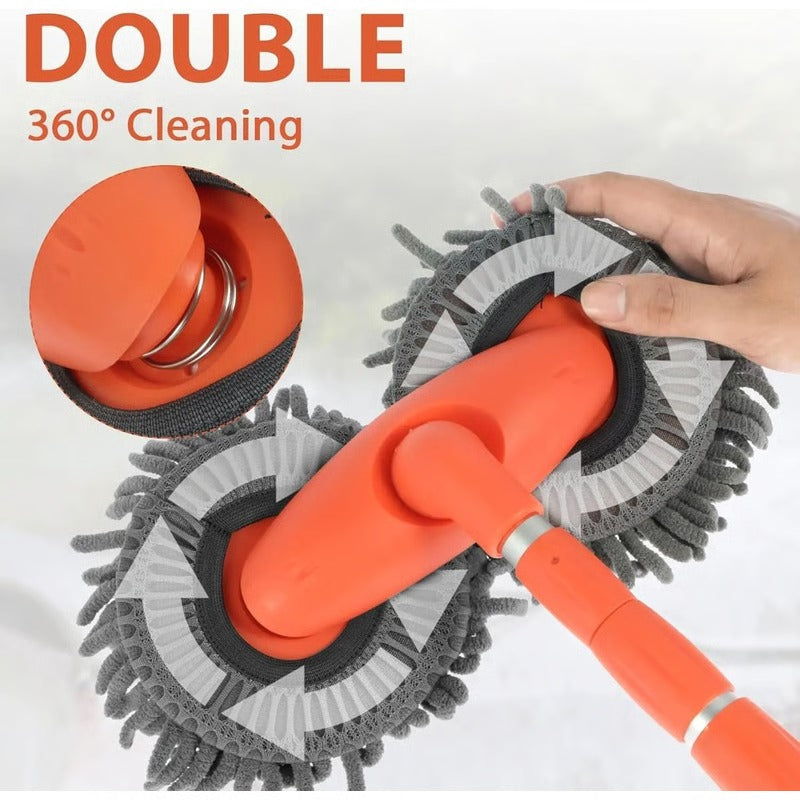 Serpillère de lavage auto extensible avec long manche et tête rotative