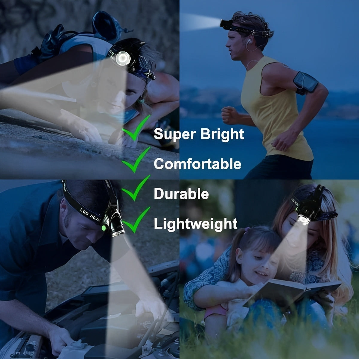 Lampe frontale LED puissante et réglable avec plusieurs modes d'éclairage