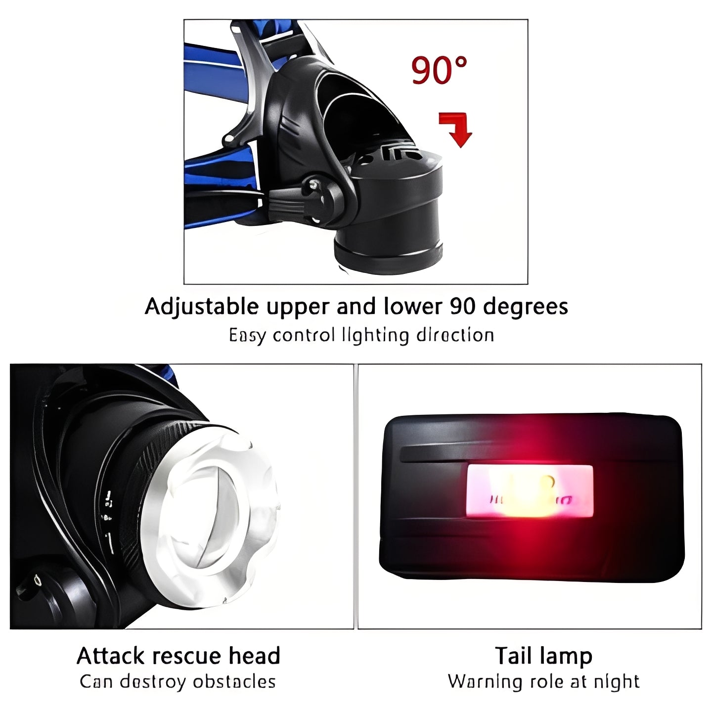 Lampe frontale LED puissante et réglable avec plusieurs modes d'éclairage