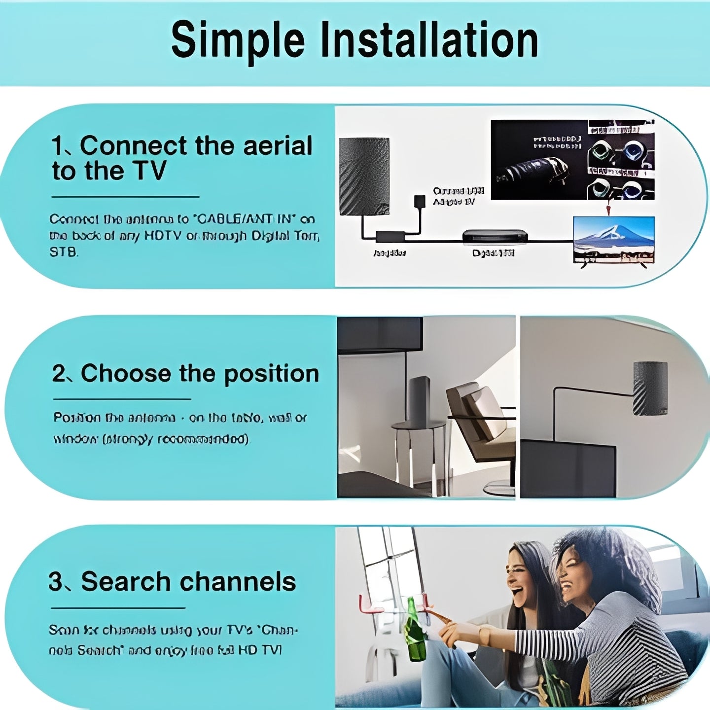 Antenne intérieure TV HD avec signal UHF et VHF