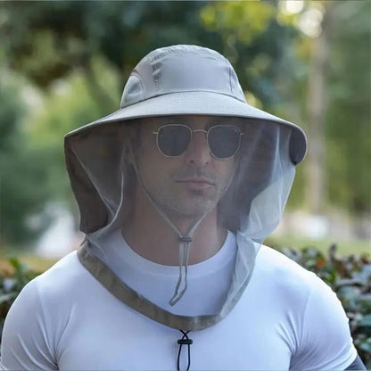 Chapeau de soleil extérieur à large bord avec moustiquaire amovible