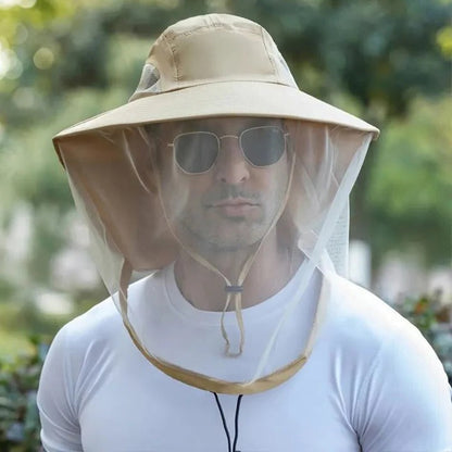 Chapeau de soleil extérieur à large bord avec moustiquaire amovible