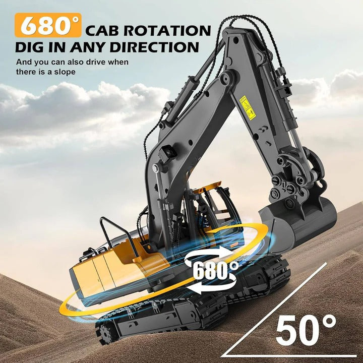 All-Terrain Excavator | Remote-Controlled Construction Toy with Metal Attachments | Realistic Digging Experience