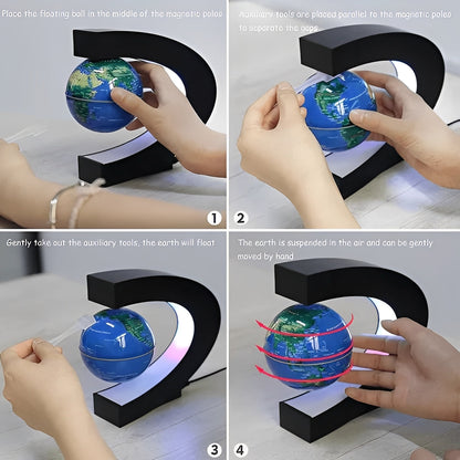 Globe terrestre LED flottant avec support en métal