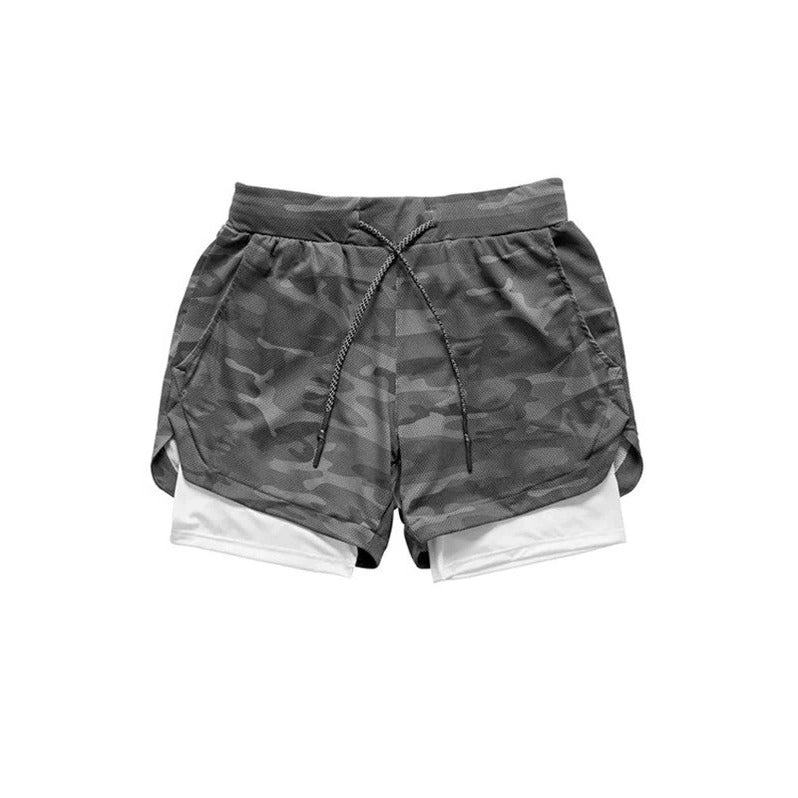 Short de sport camouflage homme avec doublure de compression intégrée