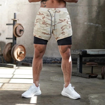 Short de sport camouflage homme avec doublure de compression intégrée