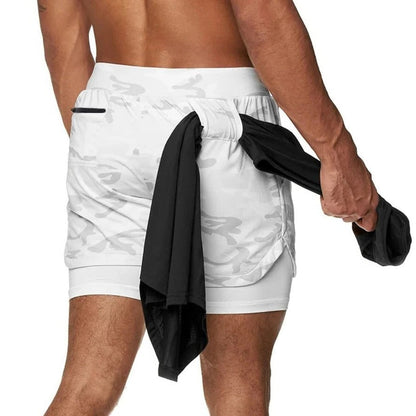 Short de sport camouflage homme avec doublure de compression intégrée