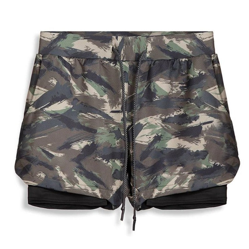 Short de sport camouflage homme avec doublure de compression intégrée