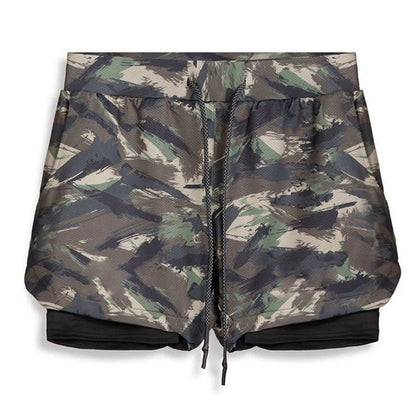 Short de sport camouflage homme avec doublure de compression intégrée