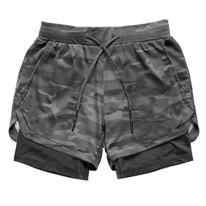 Short de sport camouflage homme avec doublure de compression intégrée