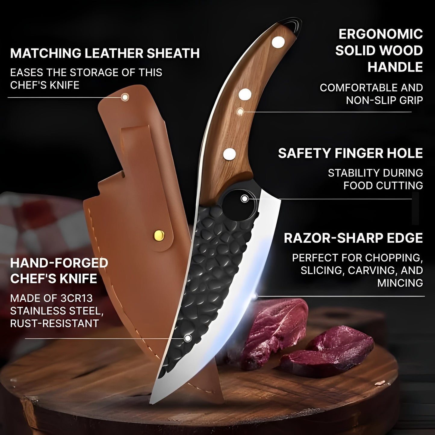 Couteau de chef en acier inoxydable tranchant avec manche ergonomique