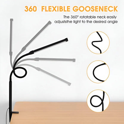 Lampe de table à LED lumineuse réglable avec col flexible