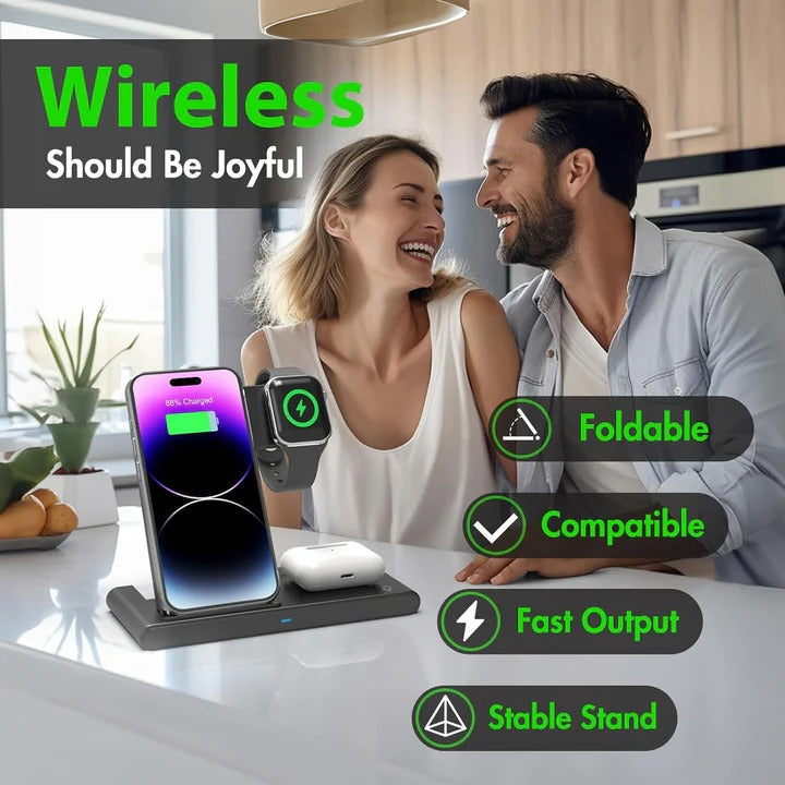 Chargeur compact 3-en-1 pour téléphone, montre et écouteurs