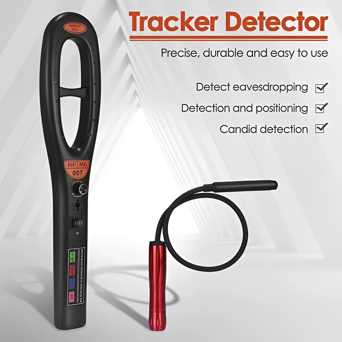 Détecteur espion RF compact avec alertes audio, LED et vibreur